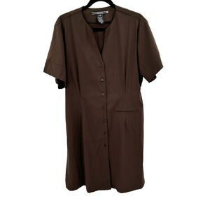 NOEL ASMAR Brown Crepe Short Sleeve Button Up Knee Length Office Dress Size XL